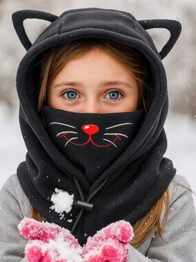 Black Fleece Balaclava neck gaitor with cat ears